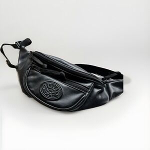 Flight Pax Vtg Blk Faux Leather Fanny Pack Waist Bag Multi Pocket Classic Travel